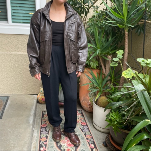 Vintage 90’s brown SAXONY leather oversized jacket - Picture 8 of 16